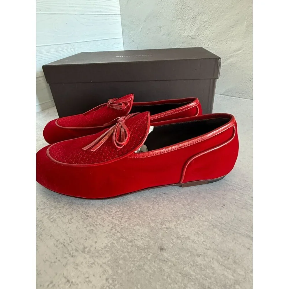 NIB Bottega Veneta Men's Velvet‎ Red Loafers Size 40 EU/ 7US